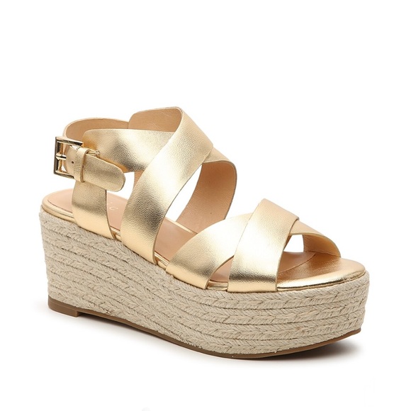 New JOIE Gaelyn Espadrilles Platform Sandals, Light Gold Size 41
